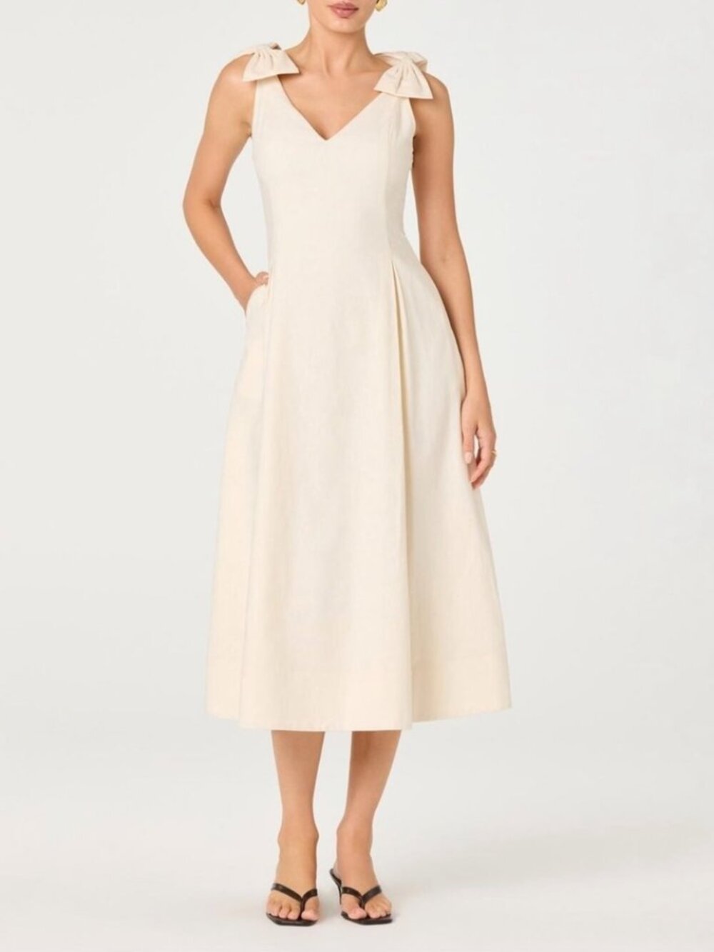 ASTR The Label Joleena Linen Bow-Strap Midi Dress